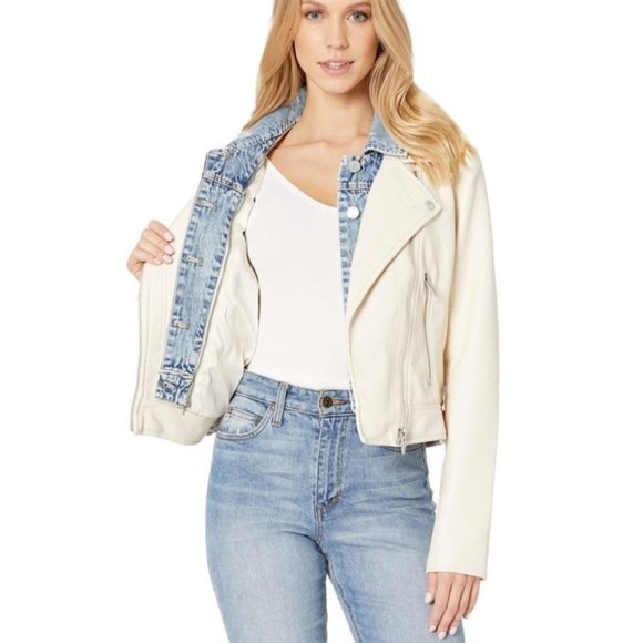 New BlankNYC Vegan Leather Jacket With Denim Insert - Picture 2 of 6